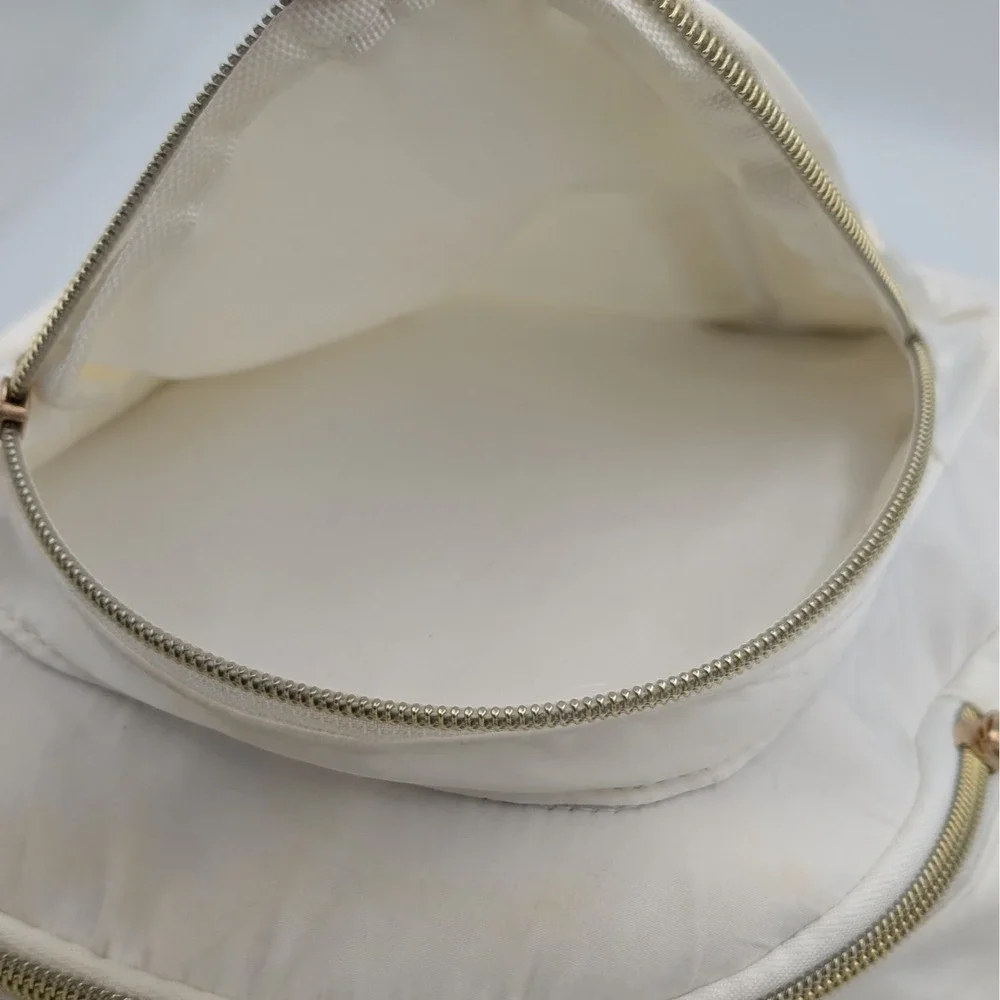 Mini White Nylon Backpack Gold Hardware Small Travel Rucksack Minimalist Bag
